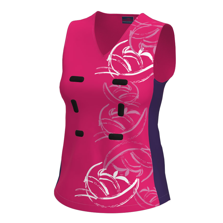 Performance netball singlet featuring an athletic v-neck cut