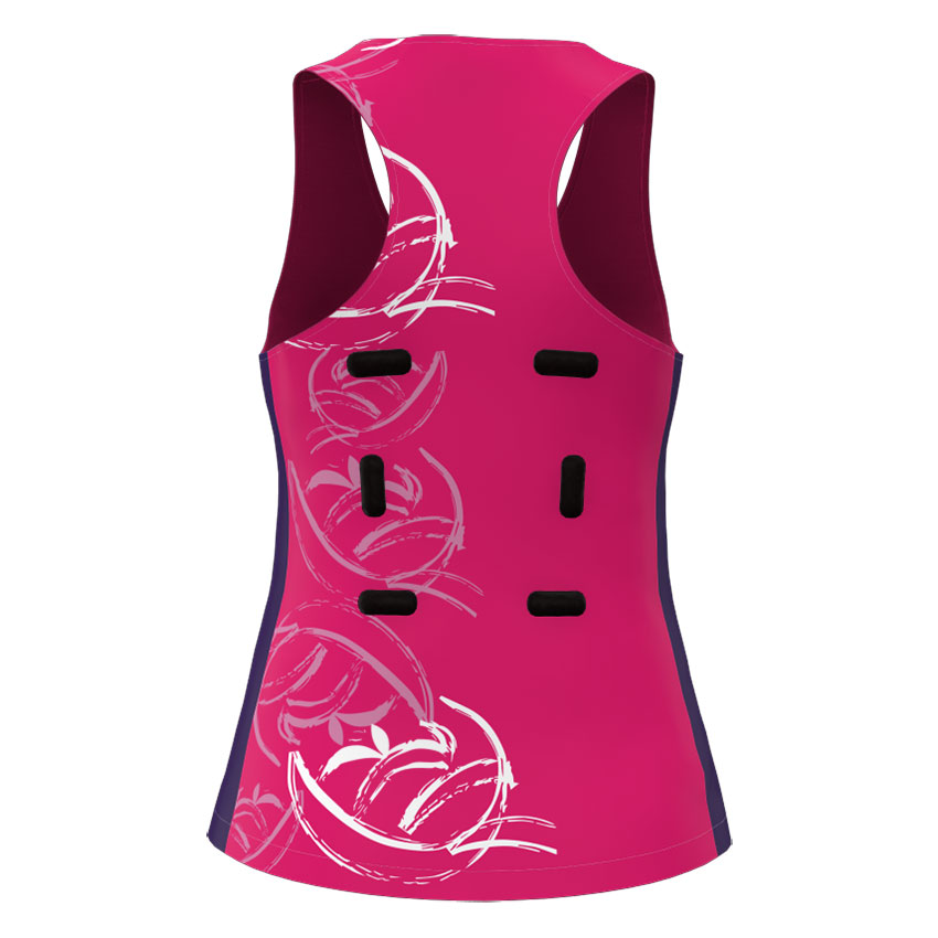 Athletic racerback netball singlet design for maximum shoulder mobility